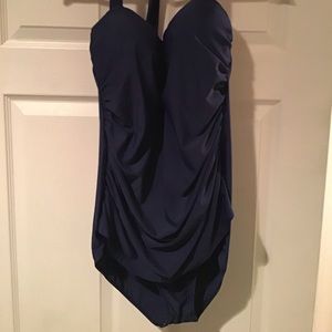 Navy Blue Halter One Piece Bathing Suit